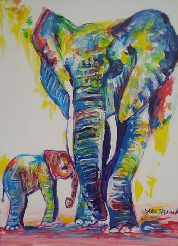 DAXX TFWALA ART - Elephant and Baby Painting - QURATOR™ Market