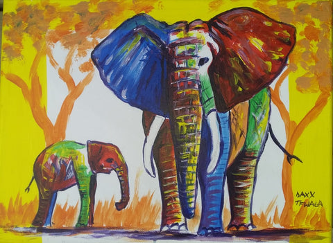 DAXX TFWALA ART - Elephant and Baby Painting, Alternate - QURATOR™ Market